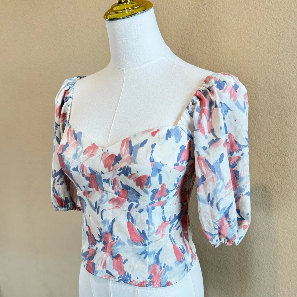 Abercrombie & Fitch Corset Sweetheart Puff Sleeve Top Women’s XS Fitted Smocked